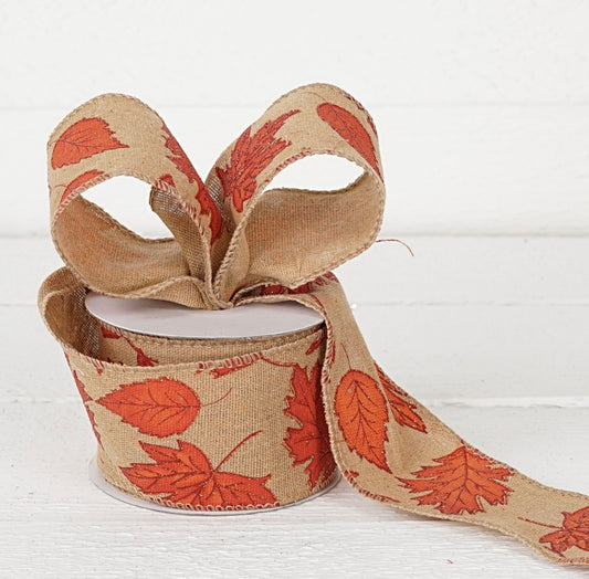2.5inx10yd Burlap Fall Leaves