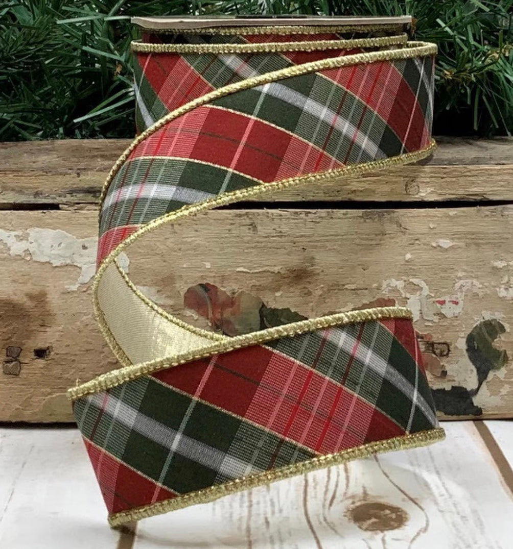 1.5inx10yd RED/GREEN Dupion BONNIE Plaid Christmas Ribbon