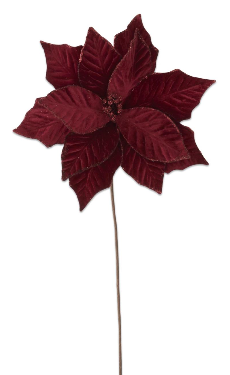 20in Velvet Glitter Red Poinsettia Bloom - Premium Greenery for Wreaths and Home Decor K&K