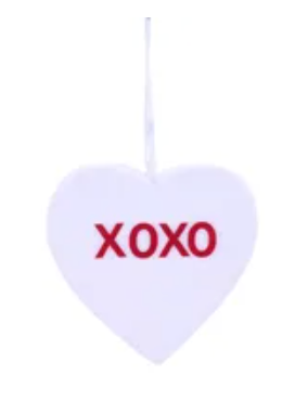 6x6x1.5in White "XOXO" Thick Heart Ornament