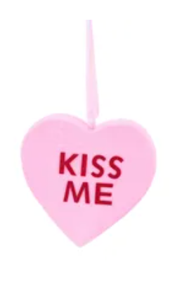6x6x1.5in Pink "Kiss Me" Thick Heart Ornament