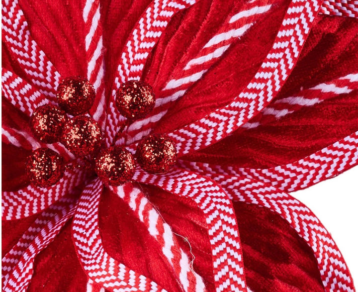 24in Velvet Check Poinsettia 11in Diameter RED/WHITE