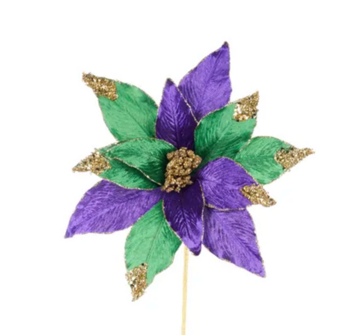 20in Velvet/Glitter Poinsettia MARDI GRAS