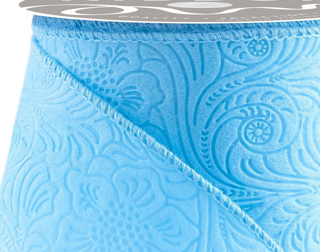 2.5inx10yd Lt Blue Floral & Leaves