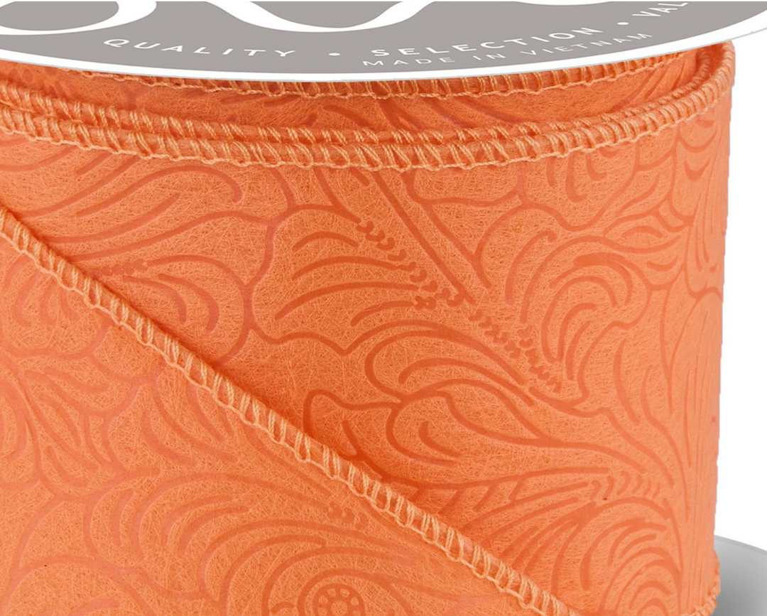2.5inx10yd Spring Orange Floral & Leaves