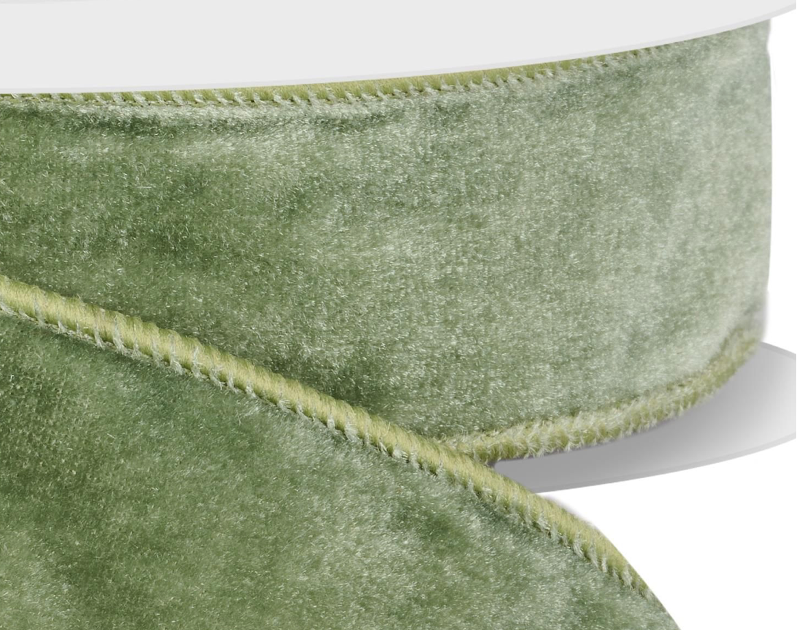 1.5inx10yd Deluxe Sage Green Velvet w/Satin Back