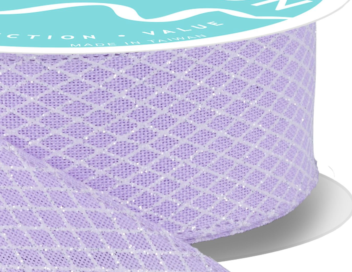 1.5inx10yd Lavender/White Mini Harlequin Check Ribbon