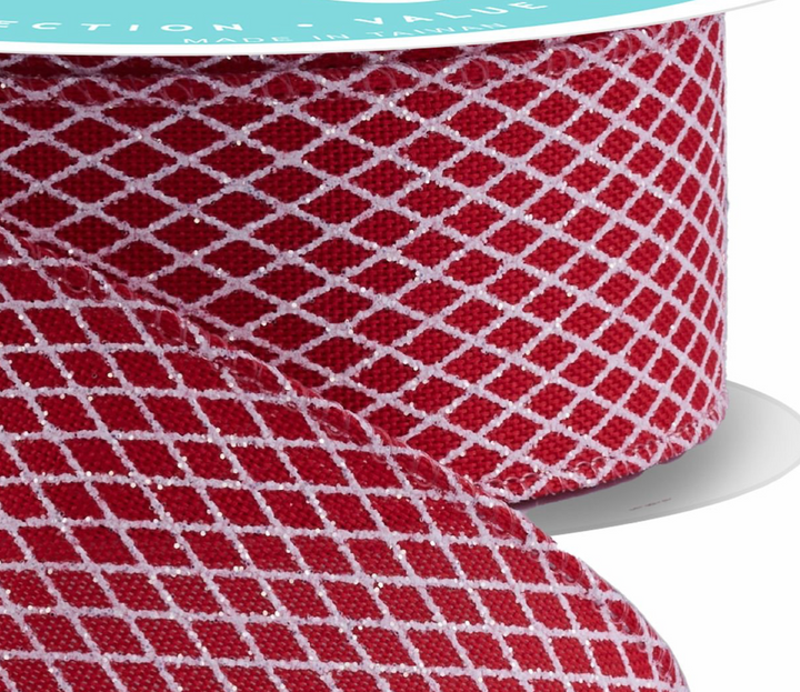 1.5inx10yd Red/White Mini Harlequin Check Ribbon