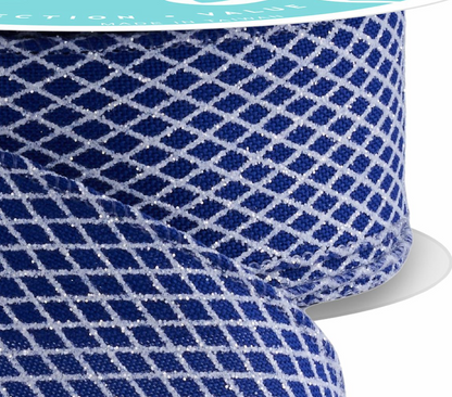 1.5inx10yd Royal Blue/White Mini Harlequin Check Ribbon