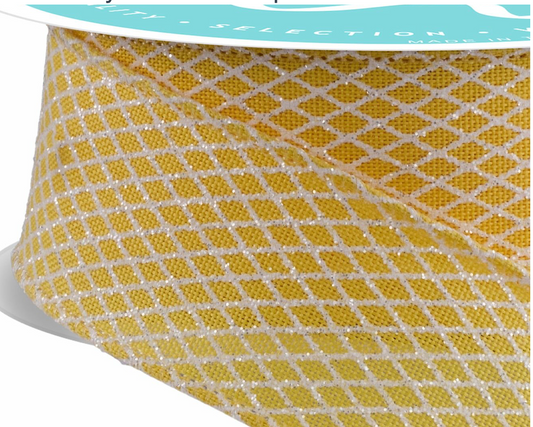 1.5inx10yd Yellow/White Mini Harlequin Check Ribbon