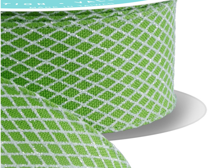 1.5inx10yd Green/White Mini Harlequin Check Ribbon
