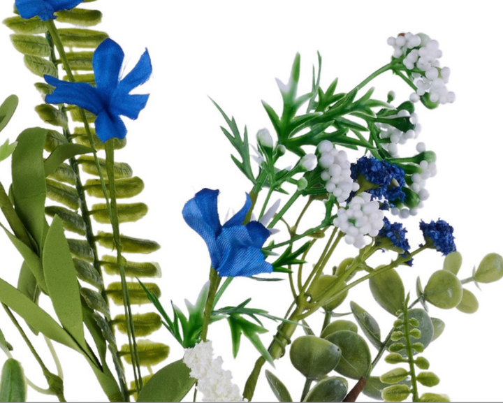 27in Blue White Flower/Bead/Spike/Boxwood