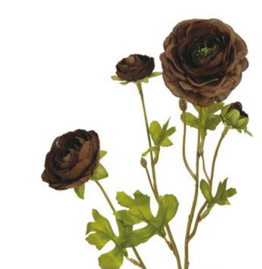 26in Brown Ruffle Ranunculus x3