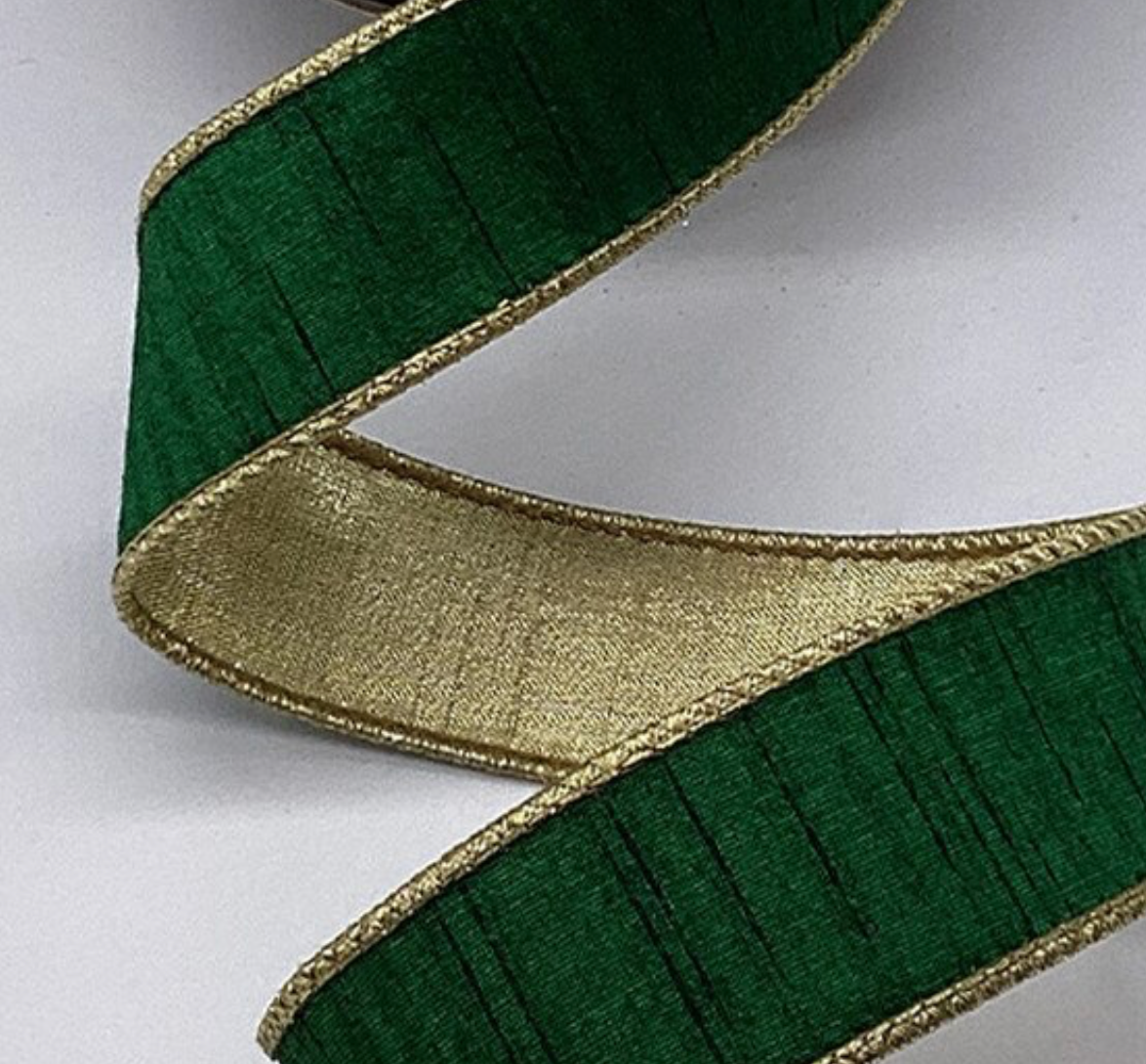 1.5" x 10 Yds. D. Stevens Slub Dupioni Metallic Ribbon with Gold Back – Emerald Green DStevens