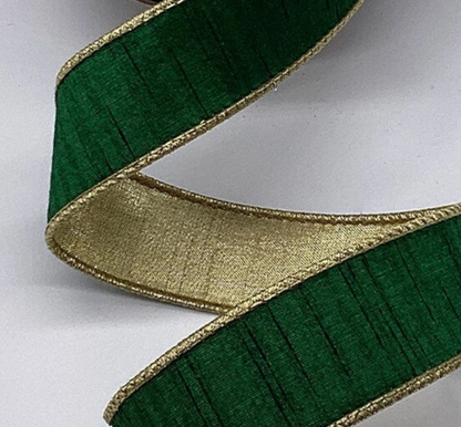 1.5" x 10 Yds. D. Stevens Slub Dupioni Metallic Ribbon with Gold Back – Emerald Green DStevens