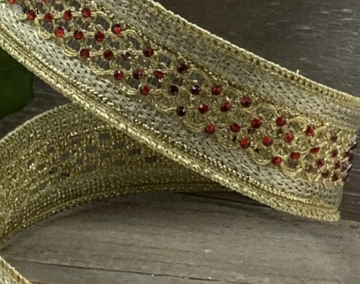 1.5inx9 METER Ruby Jewel Filigree Trim Ribbon DStevens