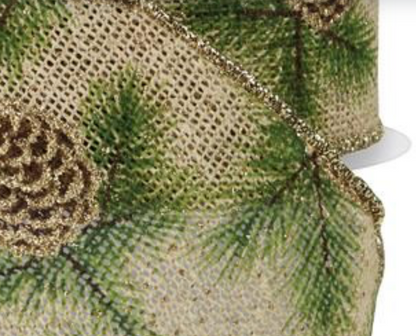 4inx10yd Pinecone Branches Burlap