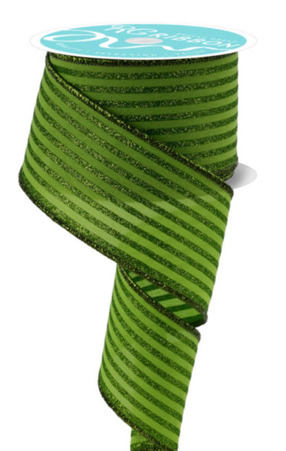 2.5inx10yd Glitter Vertical Stripe Ribbon LIME Craig Bachman