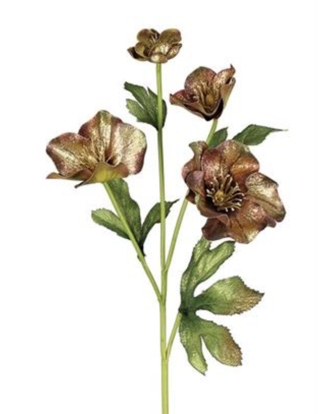 26in Coffee Gold Glitter Helleborus - Premium Florals for Wreaths, Arrangements and Home Decor