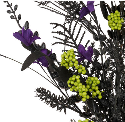 24in Fabric Flower/Leaf/Bead Spray HALLOWEEN LIME/PURP