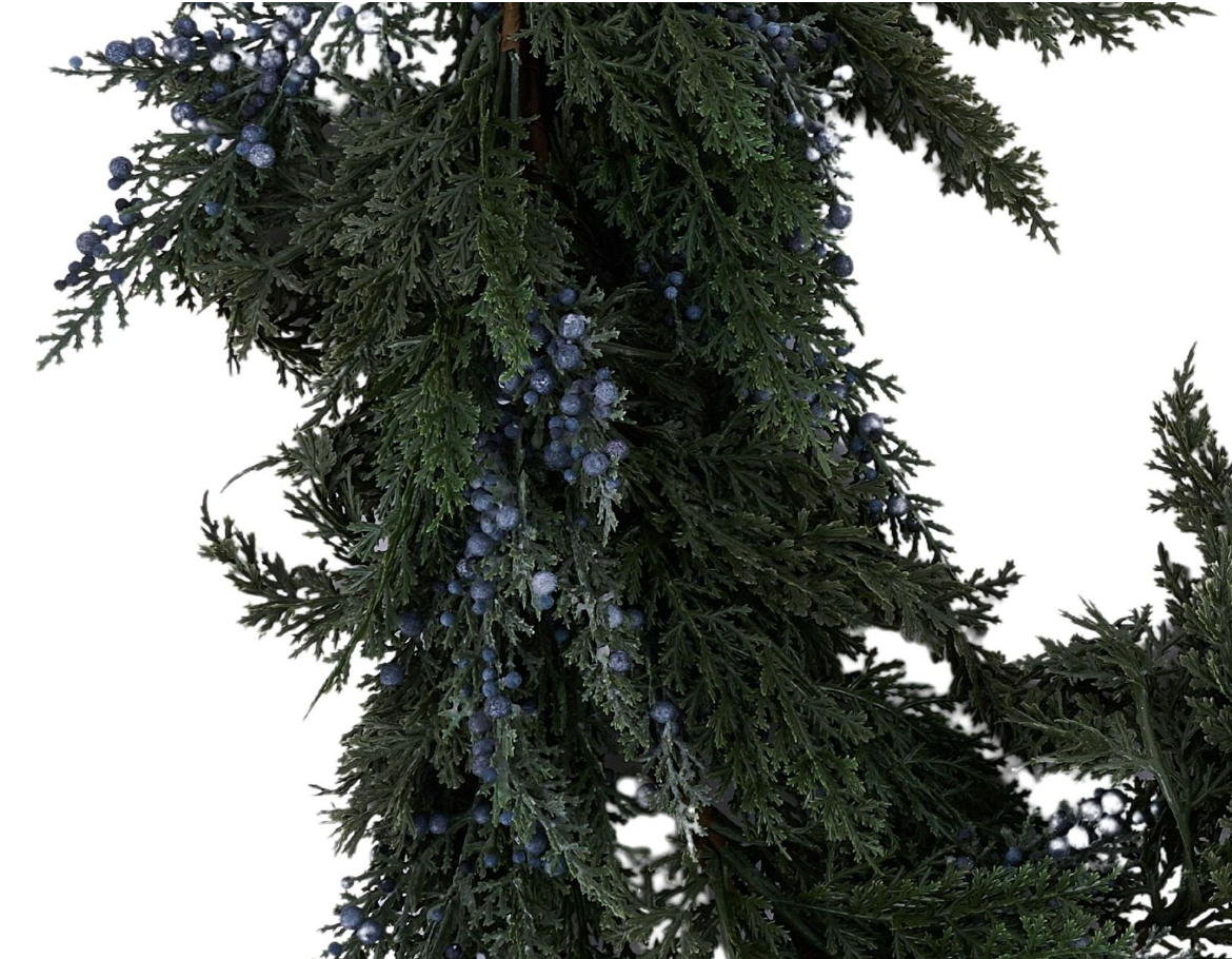 5ft Blue Cedar Berry Garland - Premium Base for Floral Designs and Home Decor Lancaster and Vintage