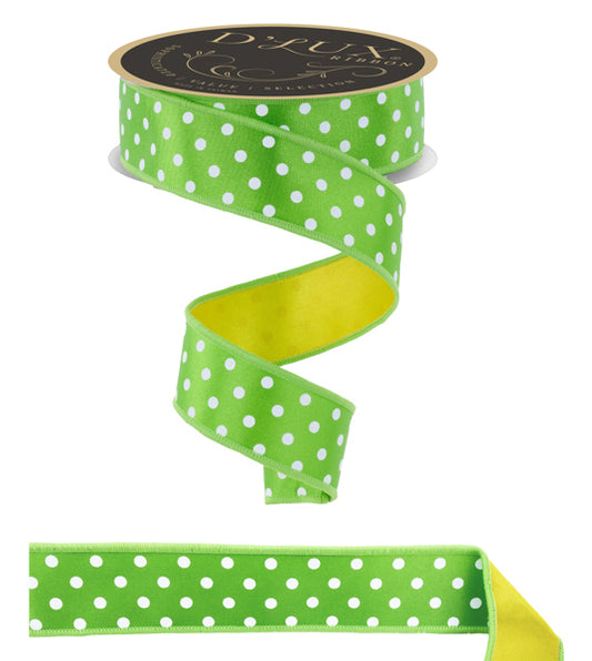 1.5inx10yd Polka Dot Fused GR/YE/WH