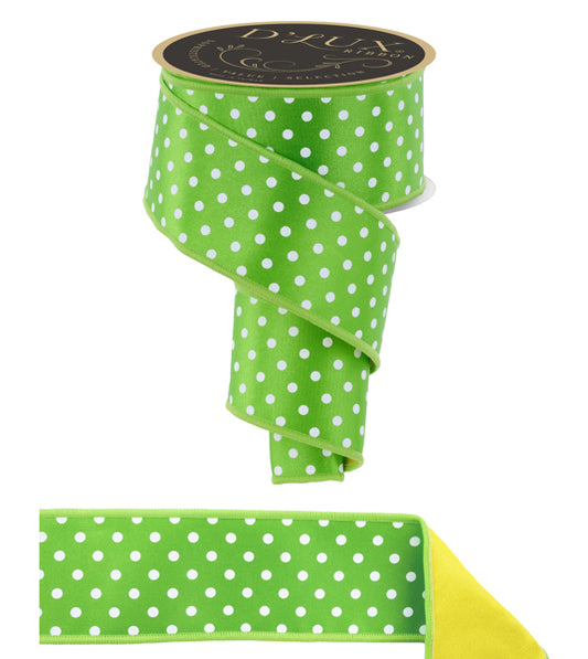 2.5inx10yd Polka Dot Fused GR/WH/YE
