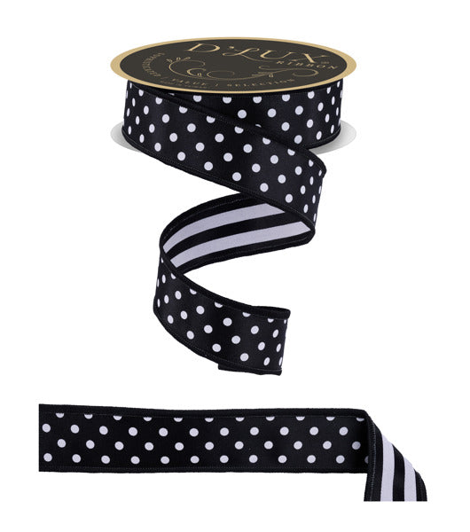 1.5inx10yd Polka Dot/Stripe Fused BLACK/WHITE
