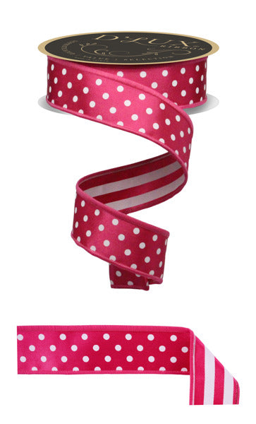 1.5inx10yd Polka Dot/Stripe Fused HOTPINK/WHITE