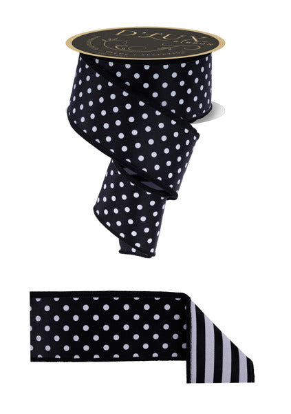 2.5inx10yd Polka Dot/Stripe Fused BLACK/WHITE
