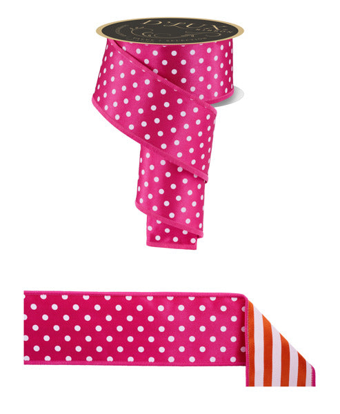 2.5inx10yd Polka Dot/Stripe Fused HOTPINK/WHITE