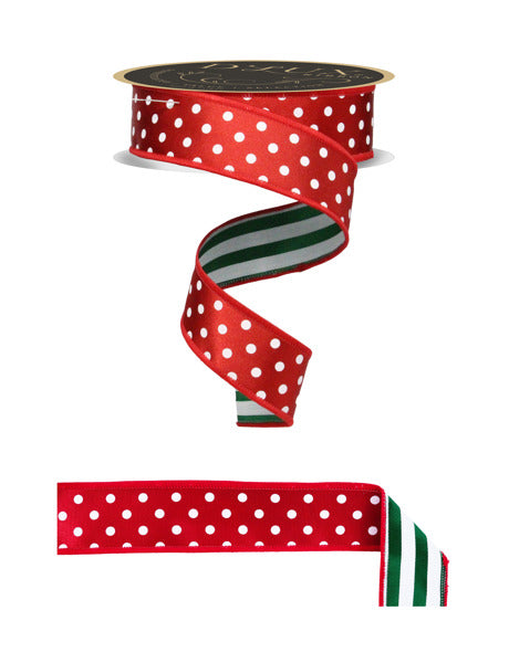 1.5inx10yd Polka Dot/Stripe Fused RED/EM/WH
