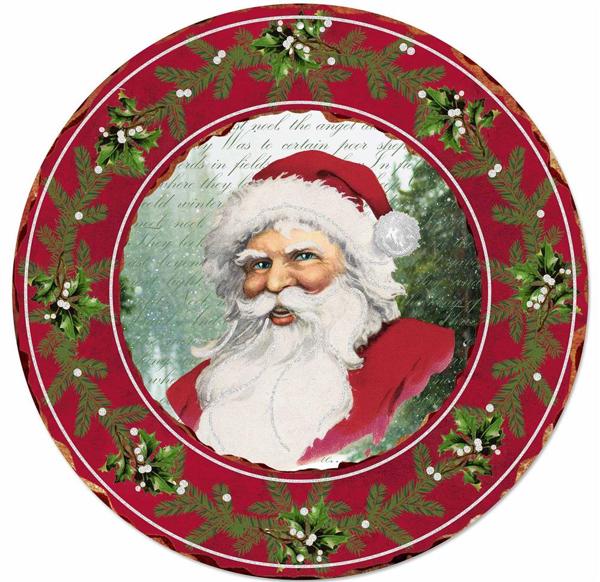 12in Metal/Glitter Vintage Santa sign