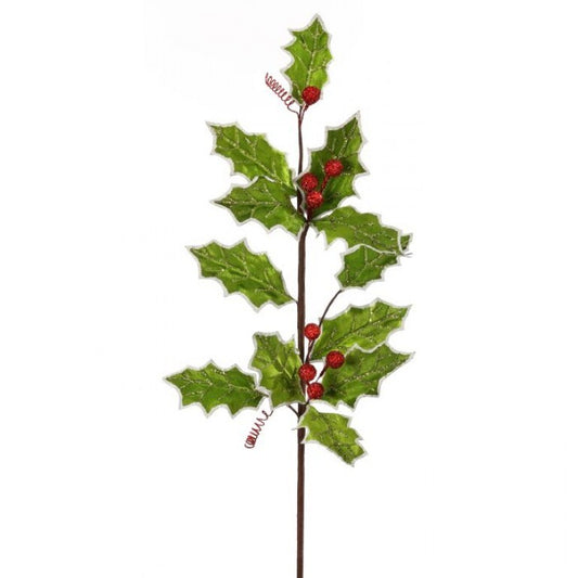 31in Velvet Sequin LIME Holly w/RED Berries