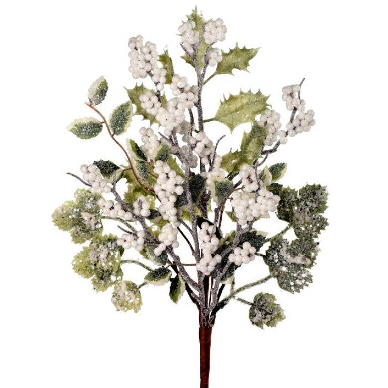 16in Frosted WHITE Berry Holly Leaf