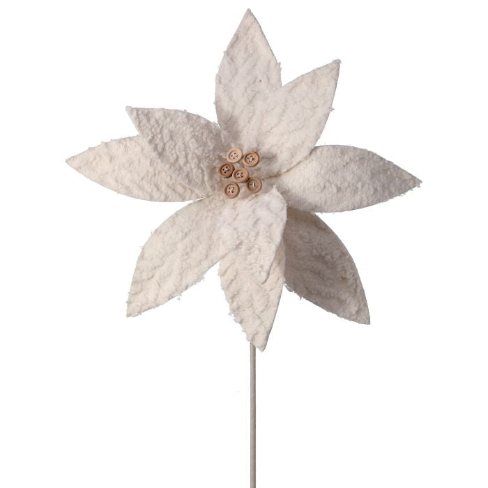 22in Winter Chalet Poinsettia w/Buttons CREAM