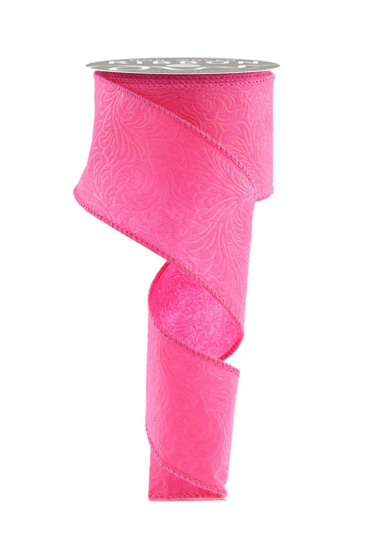 2.5inx10yd Floral/Leaves HOT PINK