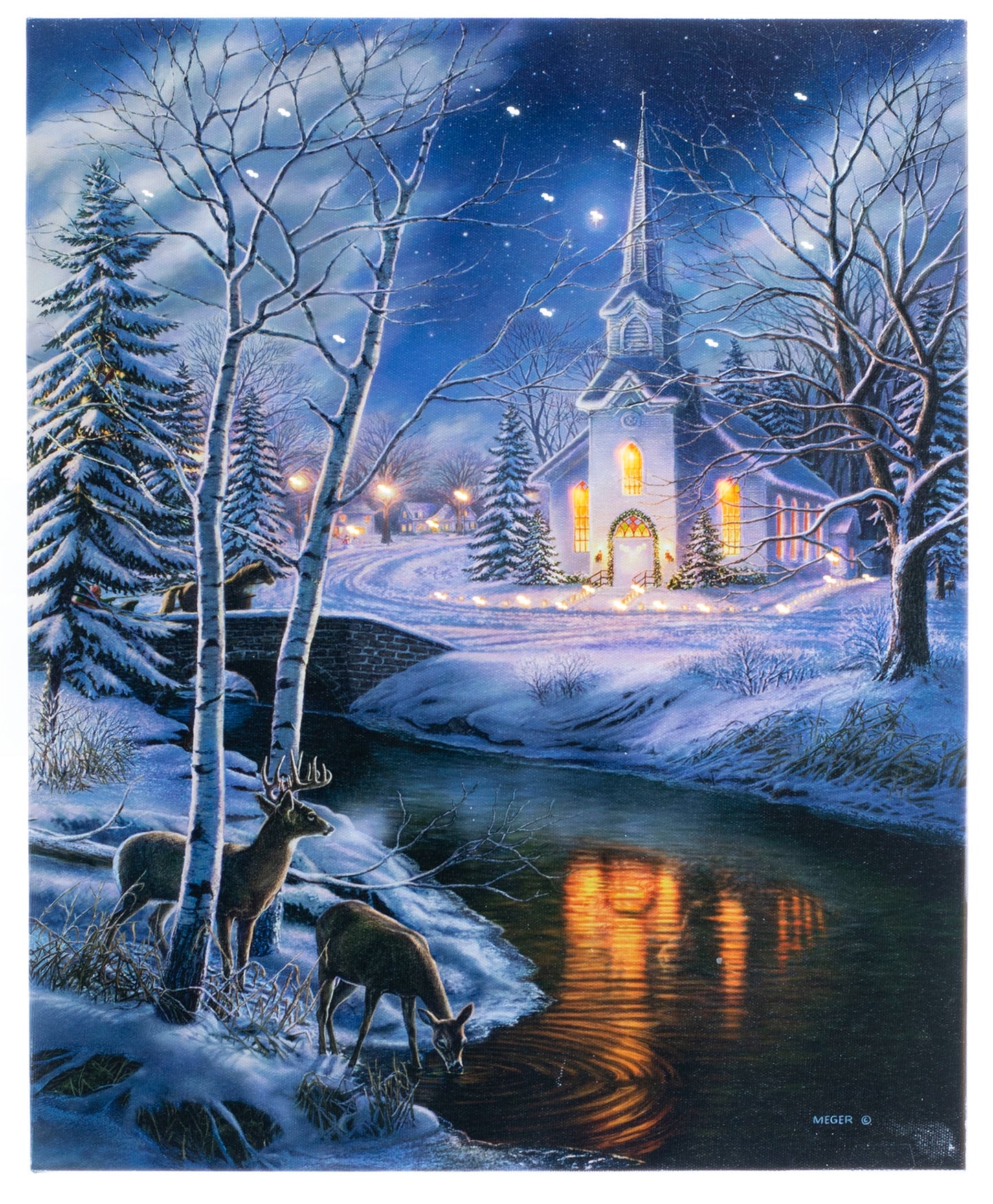 Deer & Church 14x16 LIGHTED PICTURE