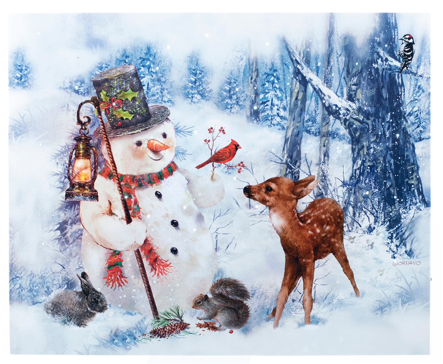 Snowman & Deer 14x17 LIGHTED PICTURE