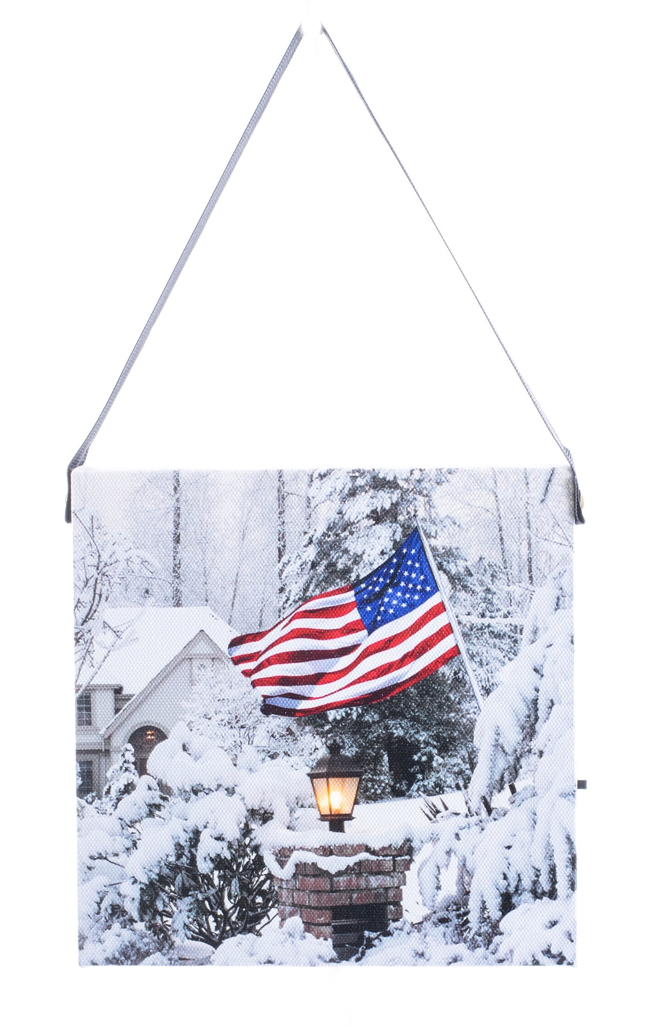 US Flag & Snow 6x6 LIGHTED PICTURE