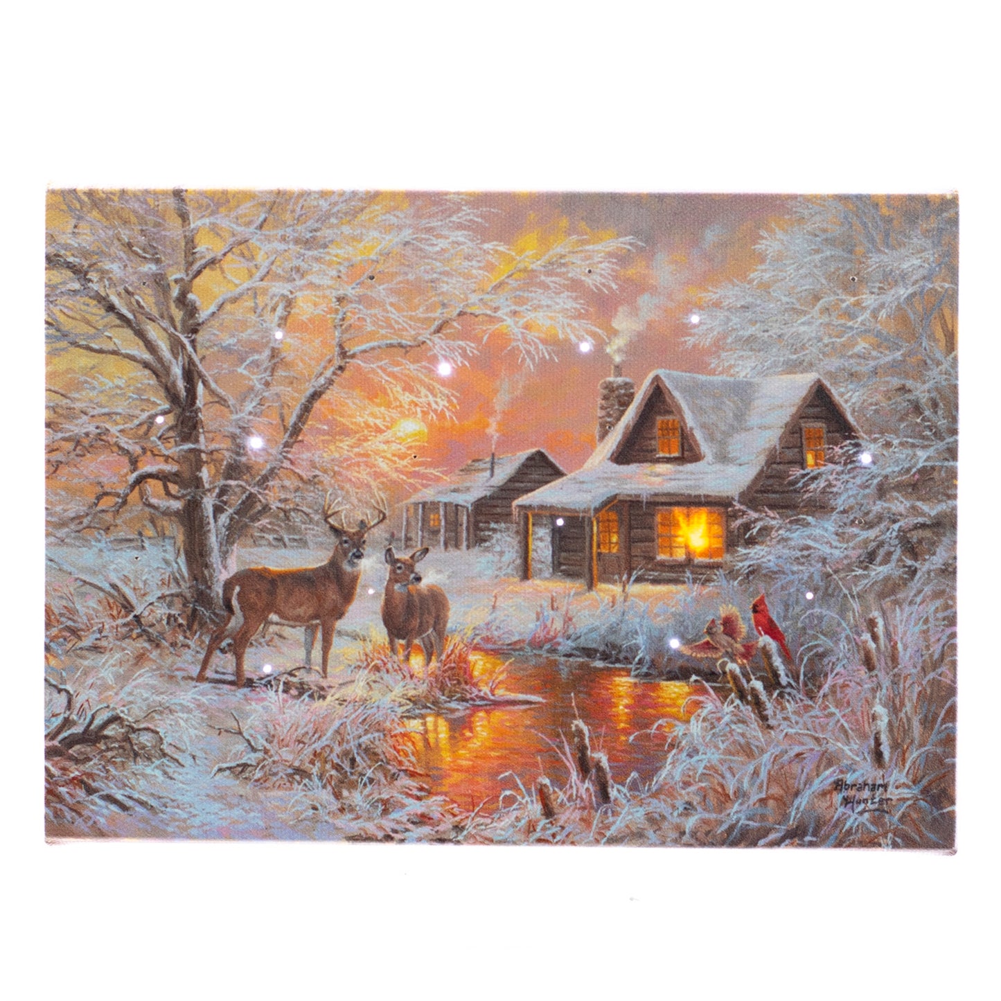 Sunset Deer & Cabin 6x8 LIGHTED PICTURE