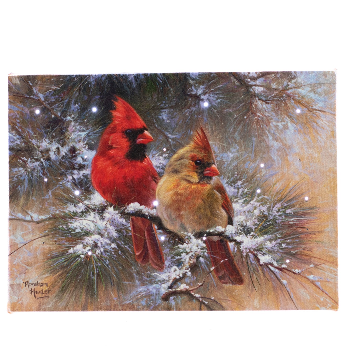 Cardinal Pair on Snow Branch 6x8 LIGHTED PICTURE