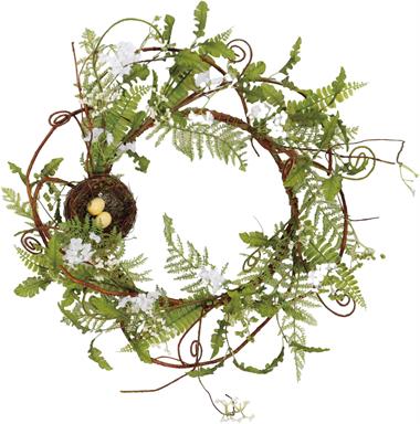 23in Diameter Bird Nest Twig Flower Fern WREATH