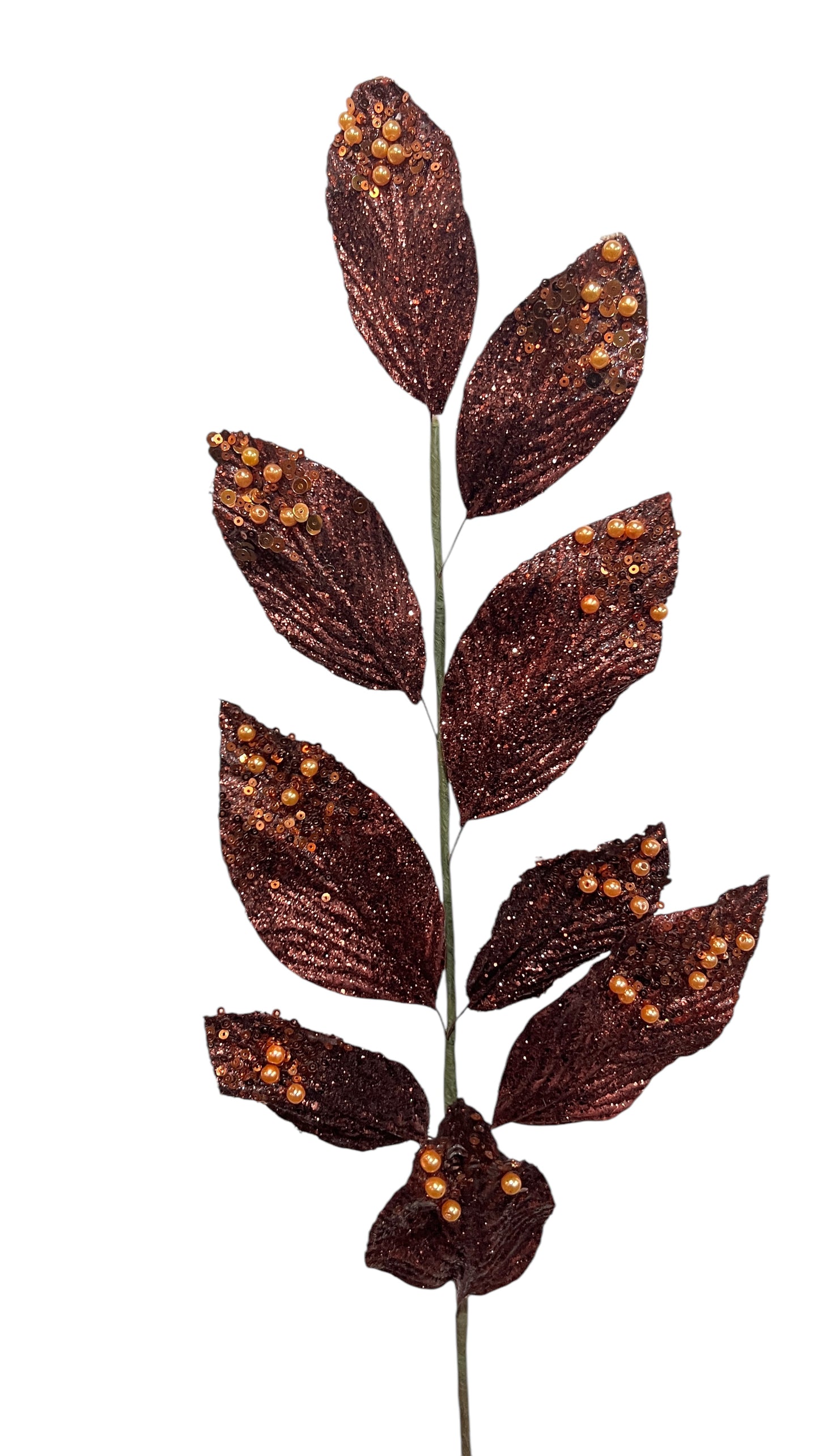 29in BROWN Glitter Leaf w/Sequins & Beads Vickerman