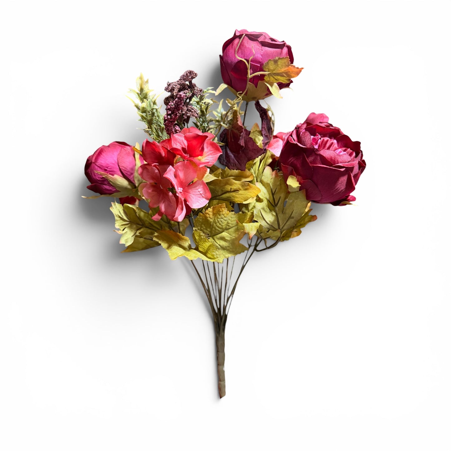 Rose/Hydrangea Mix x14 GREEN/PLUM/BURGUNDY