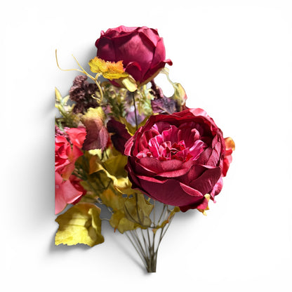 Rose/Hydrangea Mix x14 GREEN/PLUM/BURGUNDY