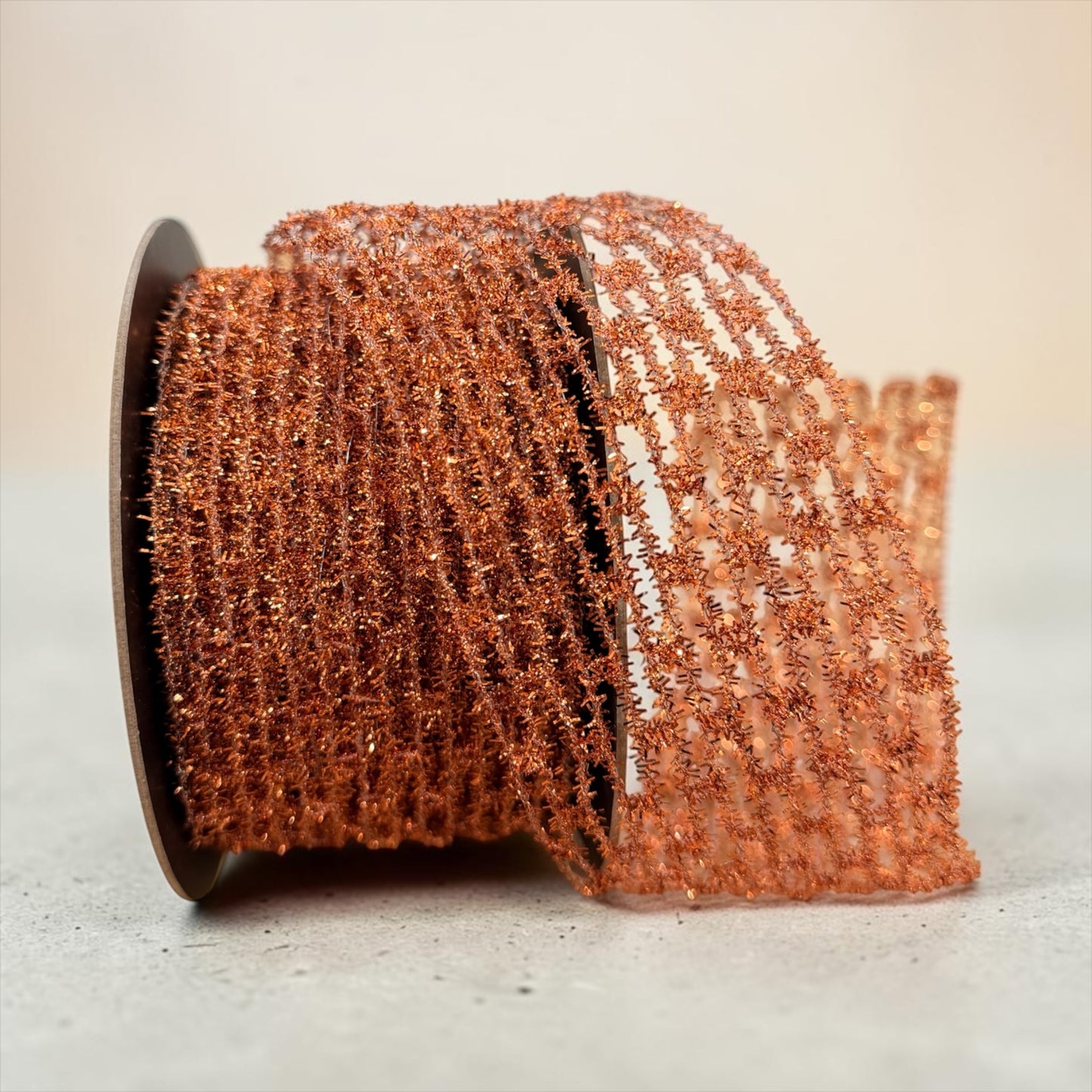 2.5" x 10 Yard DStevens Metallic Diamond Stretch Tinsel Ribbon – Copper Brian Lane Designs