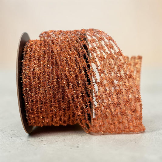 2.5" x 10 Yard DStevens Metallic Diamond Stretch Tinsel Ribbon – Copper Brian Lane Designs