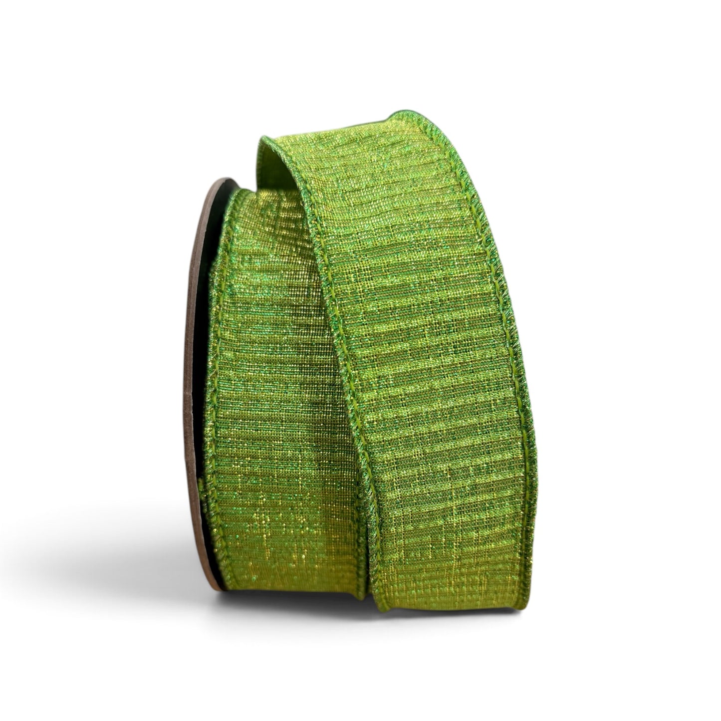 D. Stevens 1.5" x 10 Yard Pleated Lamé Ribbon – Lime Green Wired Designer Ribbon DStevens