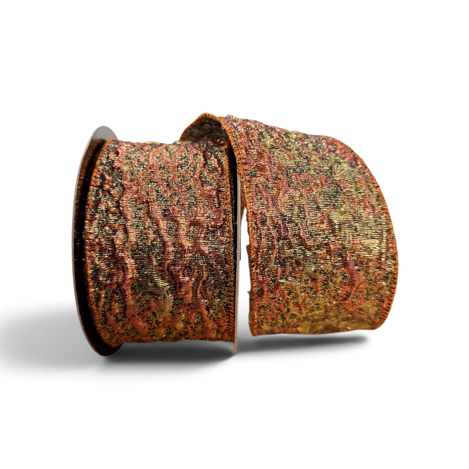 D. Stevens 2.5" x 10 Yard Crushed Metallic Lamé Ribbon Sage/Copper & black Wired Designer Ribbon DStevens